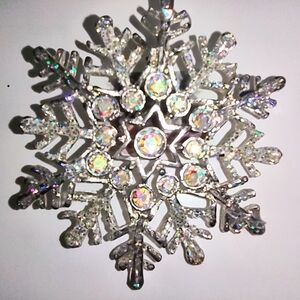 Silvertone Snowflake Brooch with Rainbow Glitter Coating
